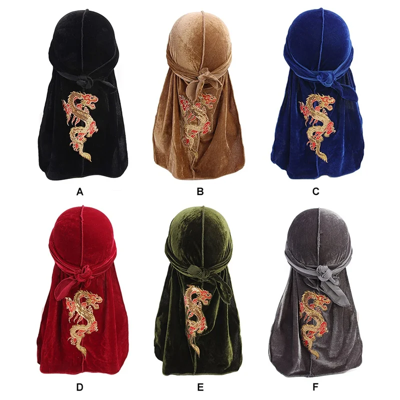 Doo Rags китайский дракон с принтом длиннохвостый плюш/золото бархат тюрбан шапка головной убор платок Головные уборы одежда аксессуары