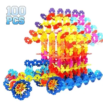 

100pcs/300pcs Plastic Snowflake Interconnecting Blocks Building & Construction Toys Children 3D Puzzle Kindergarten Baby Toy