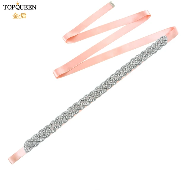 TOPQUEEN S216 Women's Rhinestones Belt Handmade Wedding Dresses Belt Marriage Bridal Ribbion Belts Wedding Bride Sash Party Belt Vintage pink ribbon