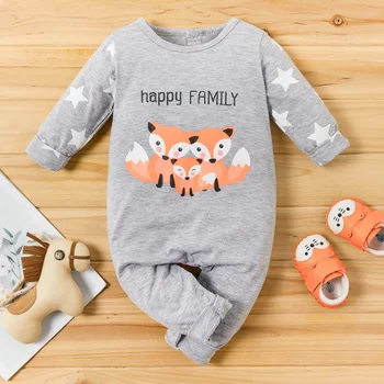 

New Born Baby Boy Girl Clothes Long Sleeve Letter Fox Printed Cotton Rompers Spring Casual Romper Playsuit One Piece Jumpsuit