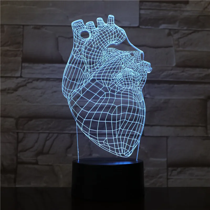 The Heart Shape 3D Lamp Battery Powered 7 Colors with Remote Cool Present for Children Atmosphere
