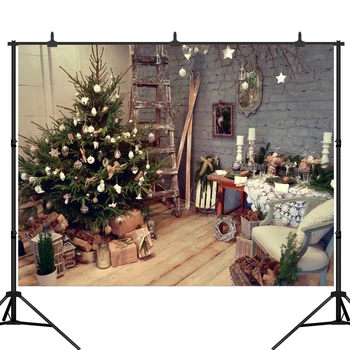 

Christmas Tree Ladder Chair Decoration Baby Photography Backgrounds Customized Photographic Backdrops For Photo Studio