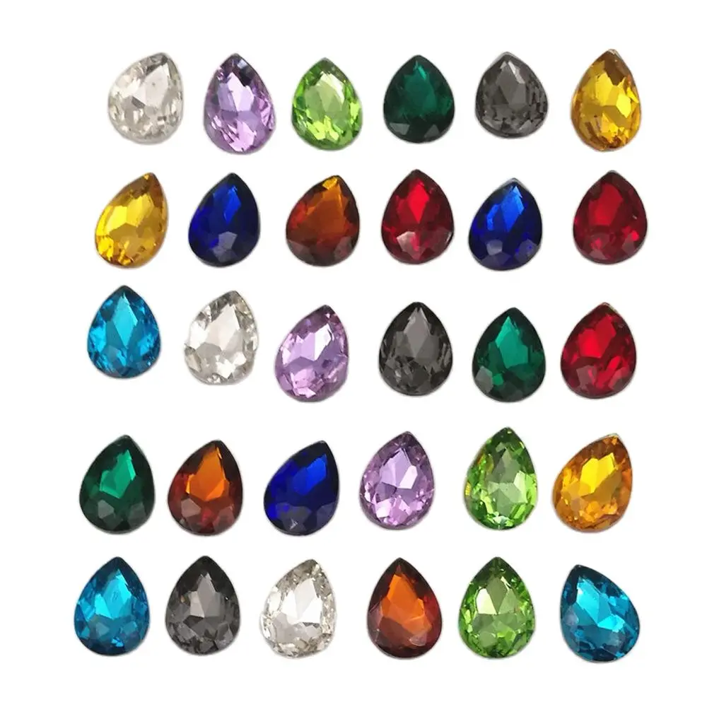 

30pcs/pack 13x18mm Mix Colors Teardrop/droplet Crystal Fancy Stone Pointback base Bling Glass beads