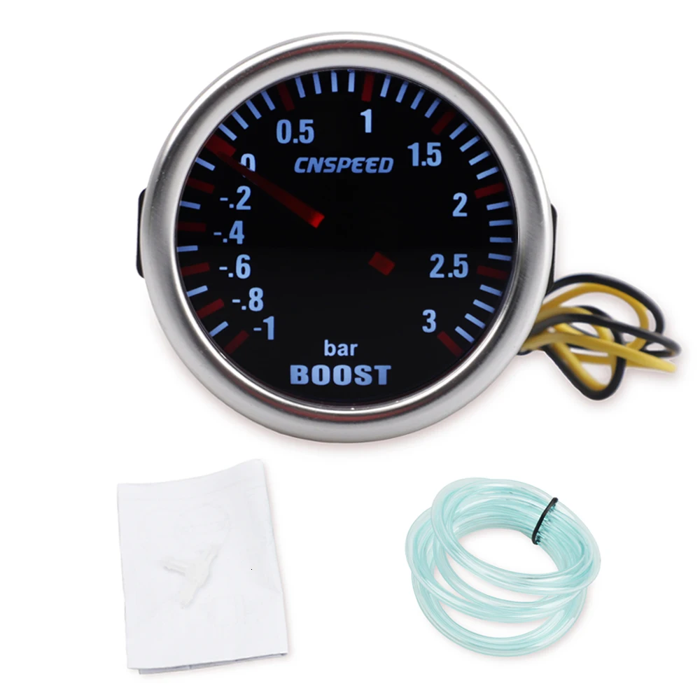 CNSPEED Авто турбо Boost Gauge-1~ 0~ 3 бар " 52 мм Универсальный Дым Лен 12 В указатель турбо Boost бар метр Цифровой Белый светодиодный