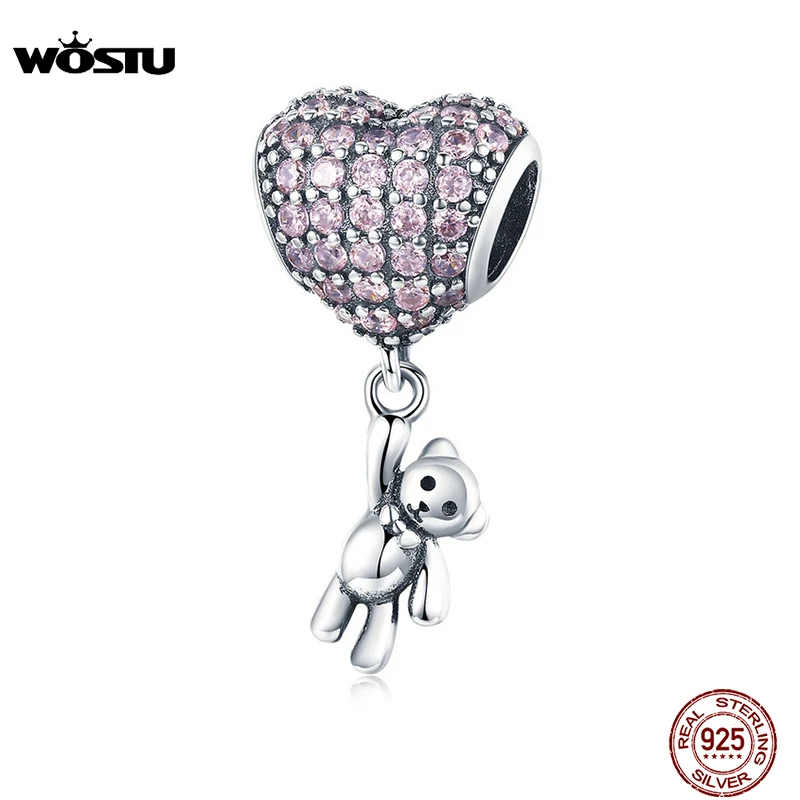 Ожерелье и браслет WOSTU из серебра 925 пробы с шариками медведями подходит для