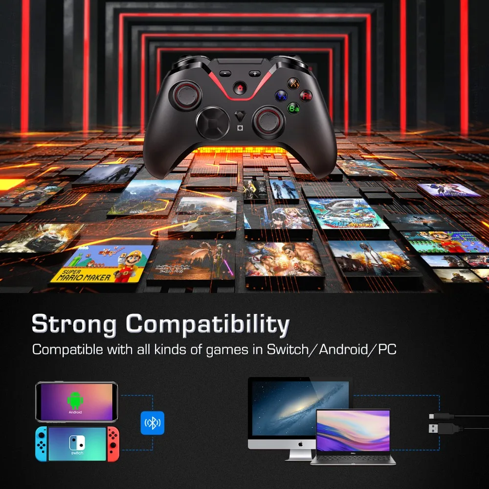 PICTEK PC249 PUBG Controller Wireless Bluetooth Gamepad Mobile Android Rechargeable Switch Controller With Phone Holder For Game (4)