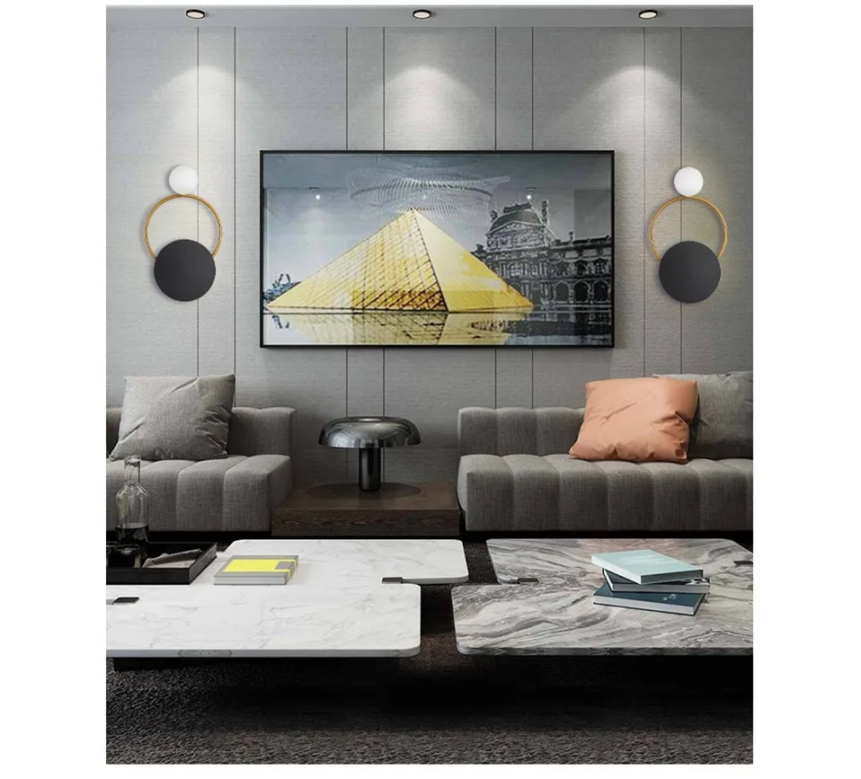Wandlamp, скандинавский прикроватный настенный светильник для спальни, светильники, роскошный черный круглый железный фоновый светильник, современный стеклянный настенный светильник для гостиной