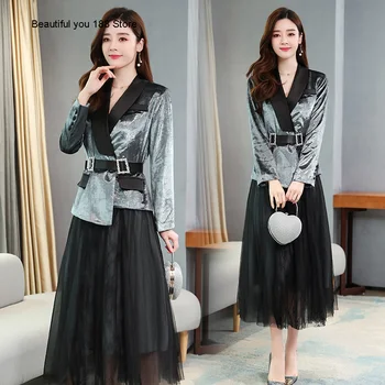 

Suit suit skirt for women, 2020 spring new fashion Western-style slimming waist-covering gauze skirt, two-piece suit