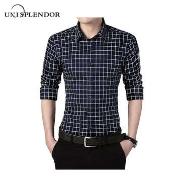 

unisplendor 100%Cotton Men Shirts Plaid Man Shirt Long Sleeve Cool Men's Shirt Casual Party Male Shirt Fit Slim M-5XL YN10590