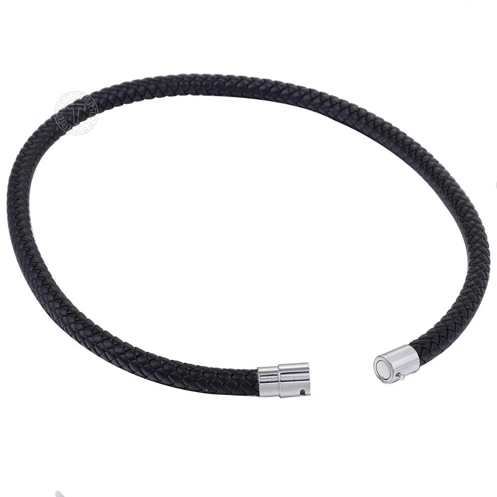 4-6mm 14-28 Black Man-made Leather Rope Cord Necklace Choker  Magnetic/Toggle