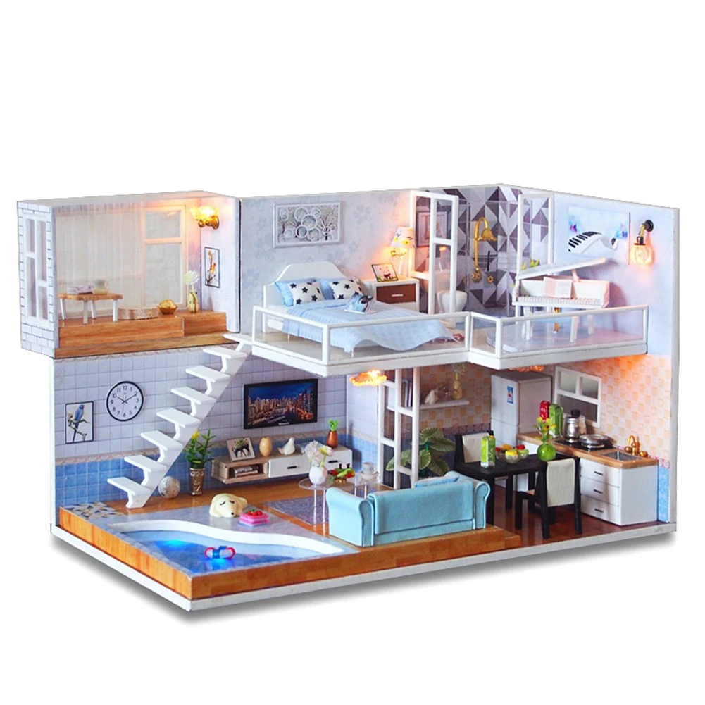 Кукольный дом мебель Diy Миниатюрный 3D Деревянный миниатюрный кукольный домик игрушки ручной работы набор игрушек для детей Рождественский подарок