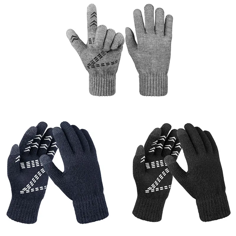 Зимние теплые вязаные перчатки, перчатки для пальцев, перчатки для сенсорного экрана, утолщенные шерстяные кашемировые перчатки