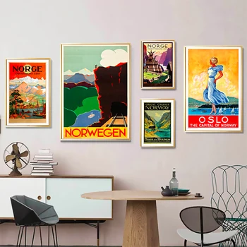 

Norway Oslo Norge Fjords Map Vintage Retro Travel Classic Canvas Paintings Kraft Posters Wall Stickers Home Decor Family Gift