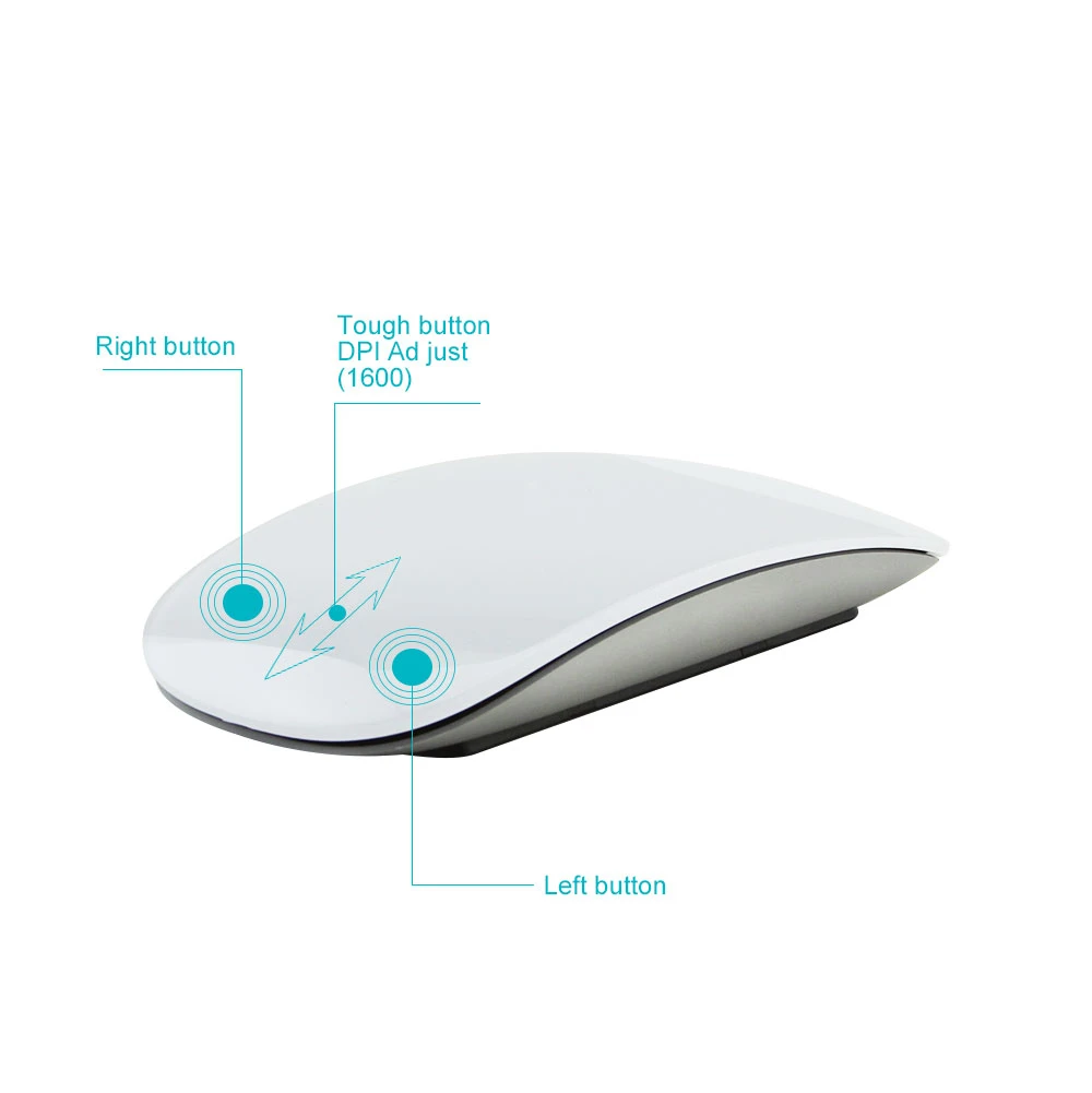 Rato sem Fio Magro do Arco do Rato de Bluetooth Mause para Mac Recarregável Ultra Toque Rato Mágico Silencioso Ergonômico Portátil 1600dpi - Imagem 4