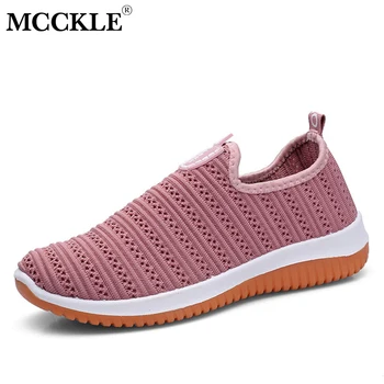 

MCCKLE Spring Woman Vulcanized Shoes Women Sneakers Slip On Knitting Mesh Ladies Comfortable Soft Female Casual Walking Footwear