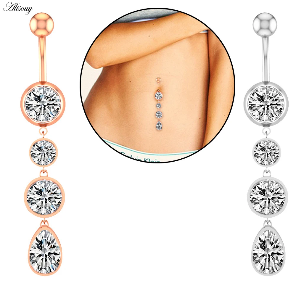 Flower Heart Dangled Belly Navel Piercing Button Ring 14G Stainless Steel CZ Crystal Opal Ombligo Woman Body Jewelry 1pc piercing jewelry body piercing jewelry body jewelry belly button piercings