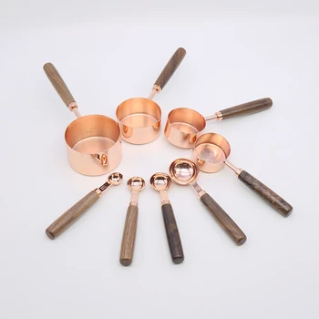 

Wooden Handle Stainless Steel Measuring Cups Spoons Baking Measuring Spoon Set