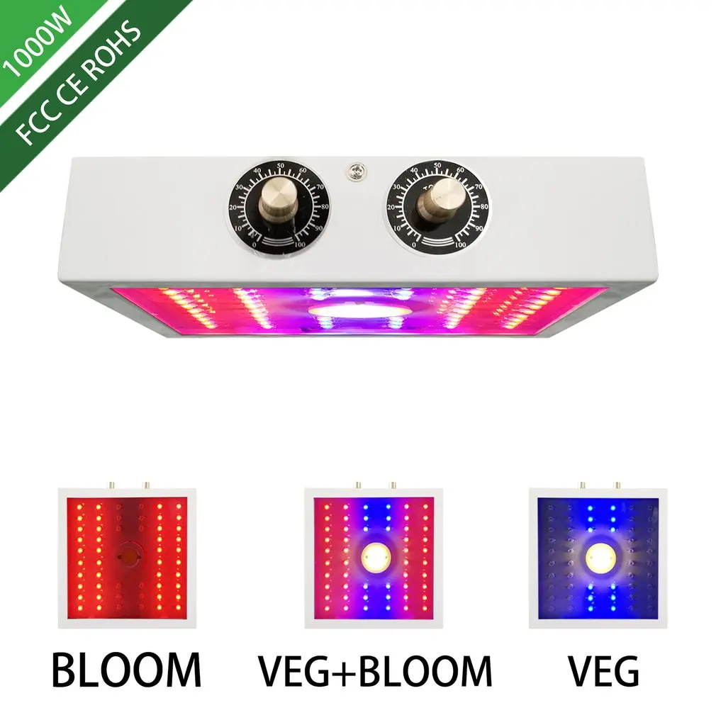 Plants LED Grow Light Full Spectrum 1000W Double Chip Red/Blue/UV/IR Small Square Light For Indoor Plants VEG BLOOM