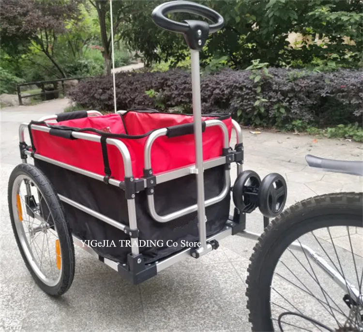 2 в 1 велоприцеп и ручная тележка, рама из алюминиевого сплава для велосипеда, 20 дюймовое большое колесо тележка для багажа