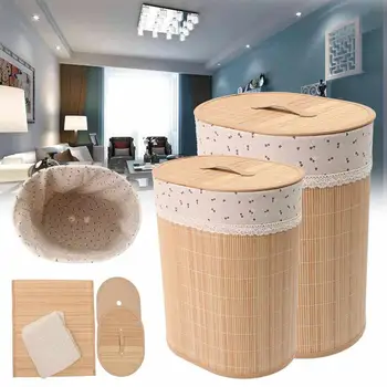 

Waterproof Bamboo Folding Laundry Hamper Kids Toy Clothes Organizer Storage Basket Large Clothes Basket Sundries Storage Bucket