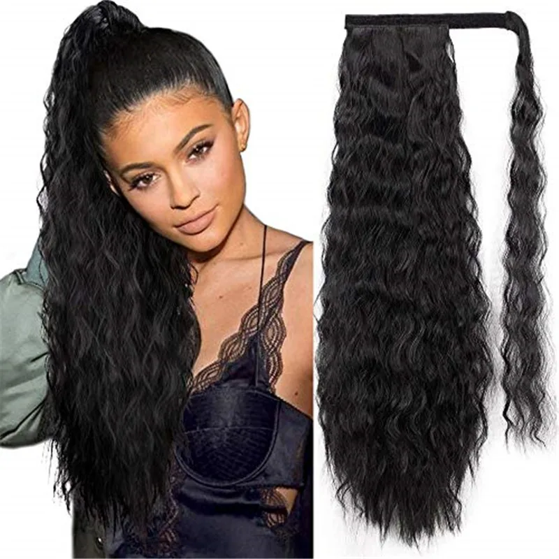 

Corn Wavy Long Ponytail Synthetic Wigs For Black Hairpiece Wrap On Clip Hair Extensions Ombre Brown Pony Tail Blonde Hair