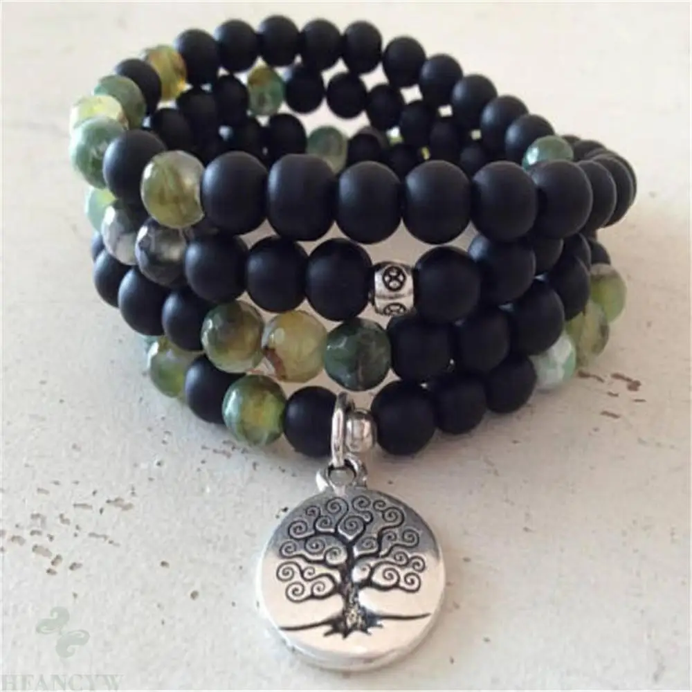 

6mm Obsidian Indian Agate 108 Bead Mala Necklace Wristband Healing Yoga Handmade Bracelet Chakra Wrist
