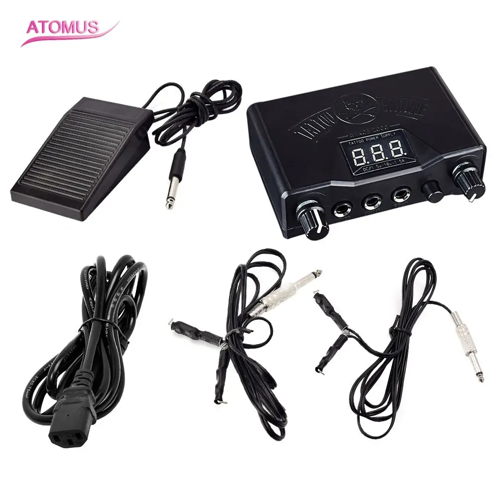 

Black Tattoo Power Supply Kit LCD Digital Dual Fuente De Poder Tatuaje Alimentation Tatouage Clip Cord Pedal with Power Plug