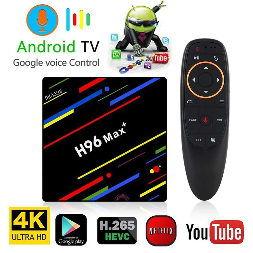 H96max+ ATV телеприставка Голосовая версия четырехъядерный двойной HD WiFi Bluetooth Android 9,0 обычный комплект дистанционного управления