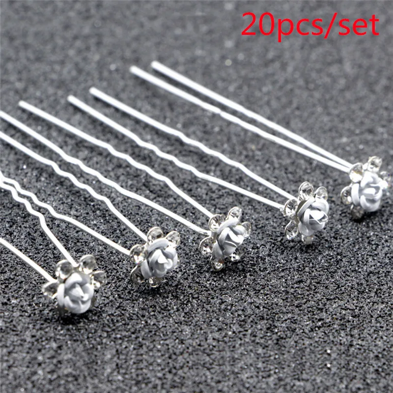 20pcs/set Bridal Pearl Hair Pins Flower Crystal Hair Clips Bridesmaid Wedding Jewelry Accessories Hairpin Hair Style Tool