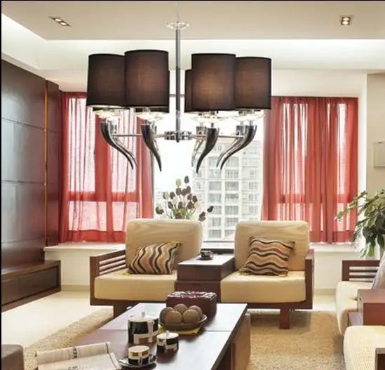 

European Style Iron Fabric Horn Pendant Light Fabric Dining Rooms Fashion Horn Bar Hanging Lighting Ing hanglamp