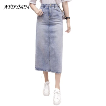 

Women Casual Back Split Denim Skirt Long Saia Jeans Women's Skirt Denim Skirts For Women Vintage Femme Faldas Mujer