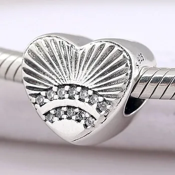 

Original Fan of Love Heart Shape Shell With Crystal Beads Fit 925 Sterling Silver Bead Charm Pandora Bracelet Bangle DIY Jewelry