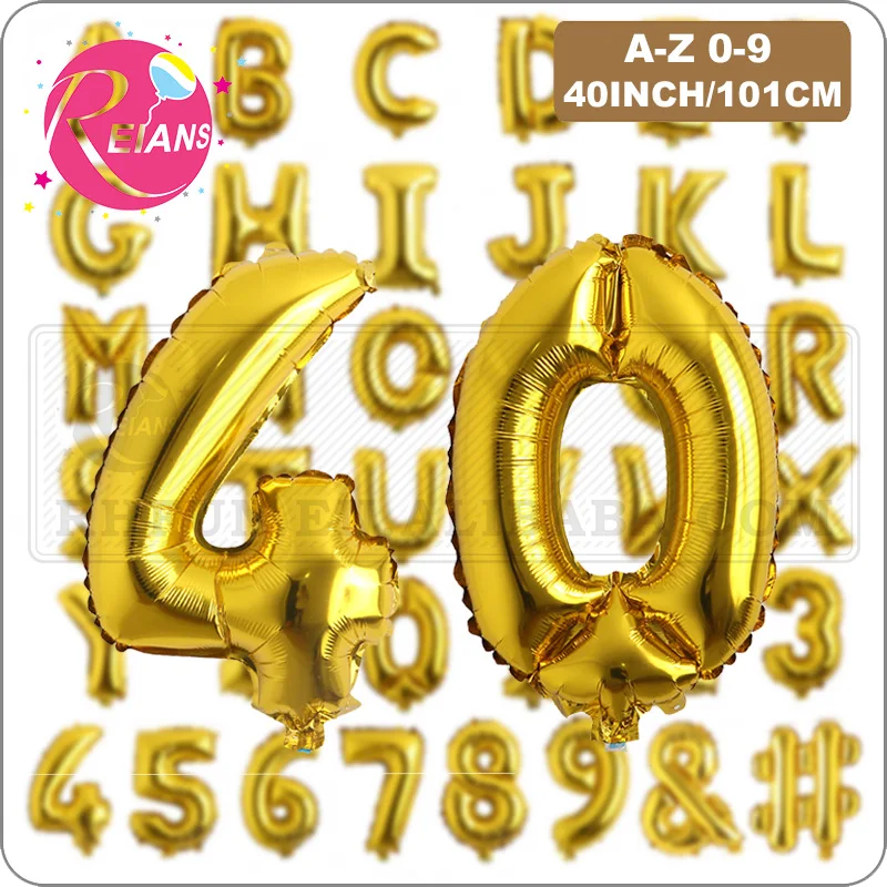 40 дюймов золотые буквы цифры фольгированные воздушные шары для дня рождения