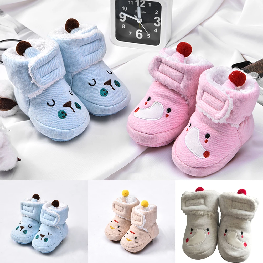 Милые хлопковые ботиночки для новорожденных девочек 12 см; зимние сапоги на мягкой подошве; зимняя теплая меховая обувь для малышей