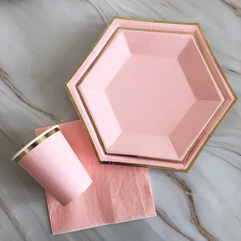 

64pcs/set Gold Foil Disposable Tableware Set Christmas Wedding Party Paper Plate Cups Napkins Kids Birthday Party Decor Supplies