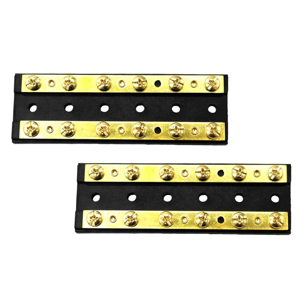 2pcs 32V 60A Dual Row 12 Positions Brass Bus Bar Terminal Block for Marine Boats Car