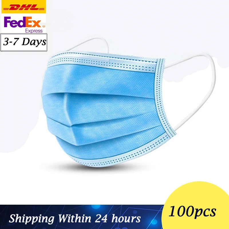 

DHL Fedex 100pcs 3-Ply Anti-Dust Disposable Earloop Face Mouth Mask Anti-virus Mask