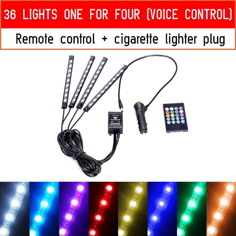 36LED cigar remote 72 Led Автомобильный светильник для ног с USB сигаретный светильник er музыка управление приложение RGB Автомобильный интерьер декоративная атмосфера светильник s - Испускаемый цвет: 36LED cigar remote