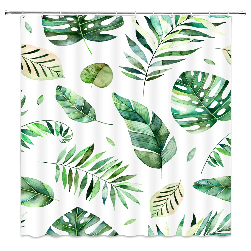 

Watercolor Plant Leaf Shower Curtains Green Leaves Pattern Print Bathroom Decor Bath Bathtub Waterproof Polyester Curtain Set