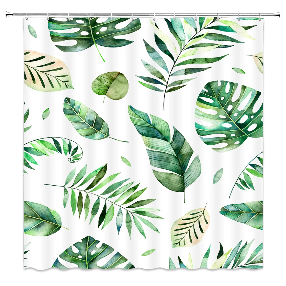 Watercolor Plant Leaf Shower Curtains Green Leaves Pattern Print Bathroom Decor Bath Bathtub Waterproof Polyester Curtain Set Shower Curtains Aliexpress