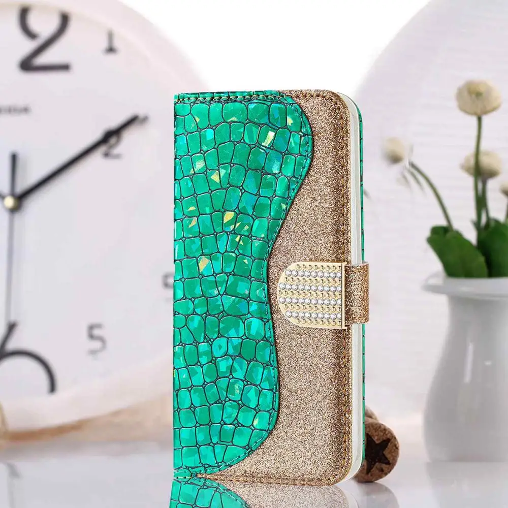Чехол-кошелек с бриллиантовым блеском для samsung Galaxy S6 S7 edge S8 S9 S10 5G Note 10 9 Plus S10E слот для карт откидной Чехол-книжка для девушек и женщин - Цвет: Зеленый