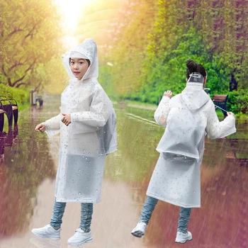 

Children's Raincoat Solid Color boys School Bag One-piece Poncho Long Walking Pupils Thickening Girls Raincoat Hat Kids Backpack