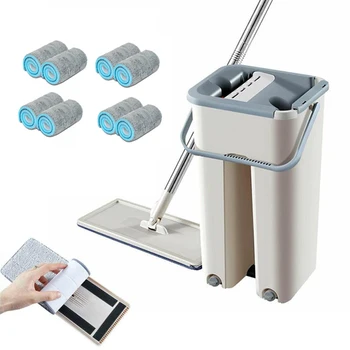 

Dreamburgh Flat Squeeze Mop and Bucket Hand-Free Wringing Floor Cleaning Mop Wet or Dry Usage Magic Automatic Cleaning Lazy Mop