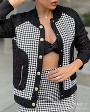 Jacket Women's Woolen Jacket Jacket Fashion Jacket 2021 Autumn New Black Thousand Bird Lattice Stitched Women's Jacket