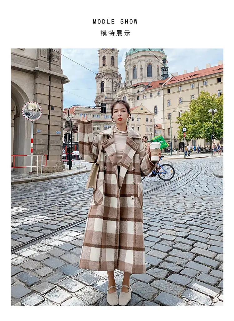 Heydress, зимнее женское плотное теплое шерстяное пальто в клетку, Женское пальто с отложным воротником и карманами, Женская двубортная верхняя одежда