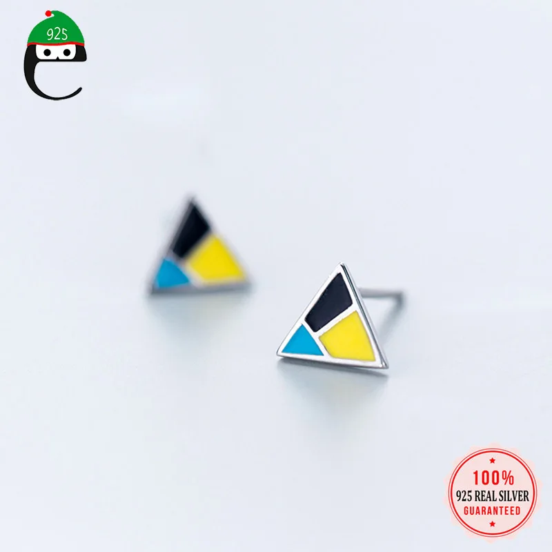 ElfoPlataSi S925 крошечная треугольная серьга-гвоздик для женщин, Дамская девочка, малыш, леди, серебро 925 пробы, ювелирные изделия, XY853