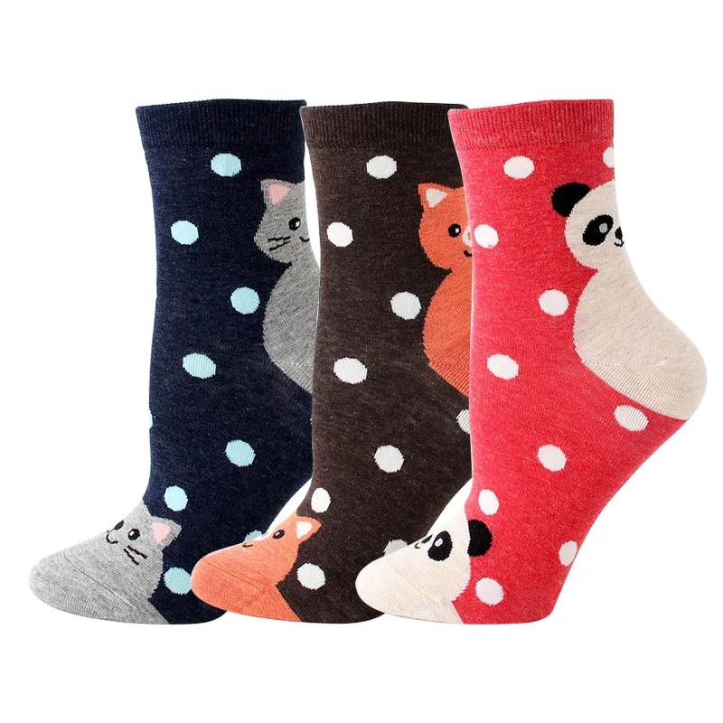 Cotton Socks For Women Harajuku funny Socks Cute Cartoon Fashion street Autumn Winter Print Female Sox 3 pairs/lot#F - Цвет: J 3pairs
