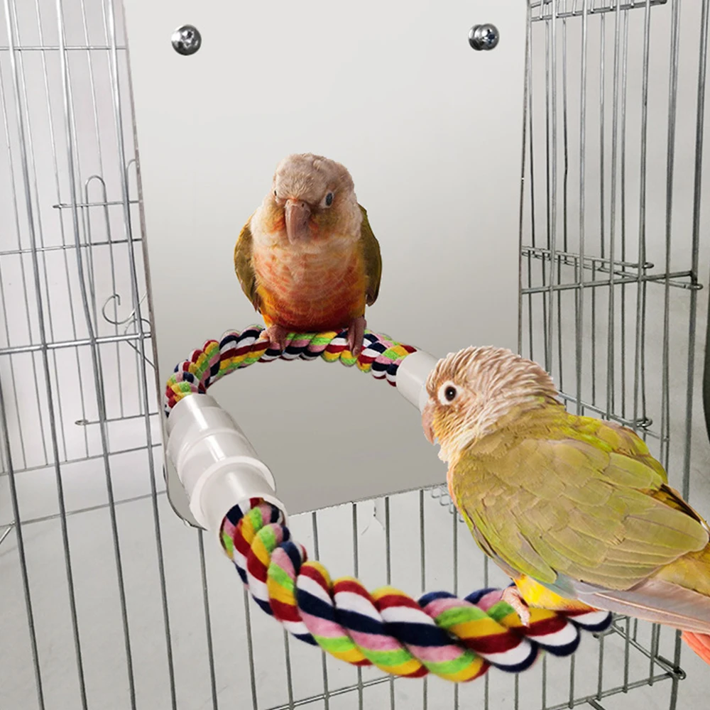 Birds Swing Climb Rope Bird Parrot Toy Chewing Bite Hanging Cage Parrots Mirror Toys Pet Accessories | Дом и сад