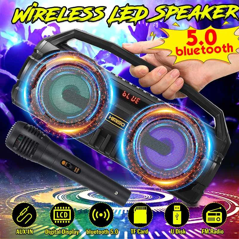 Открытый Портативный бас bluetooth колонки V5.0 светящийся светодиодный свет 3D звук поддержка AUX FM радио 1500 мАч беспроводной динамик