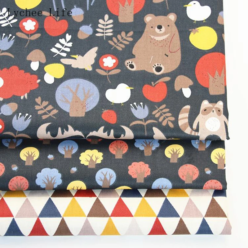 Lychee Life, хлопок, мультяшный медведь, напечатанная ткань, ткань для шитья, лоскутное шитье, ручная работа